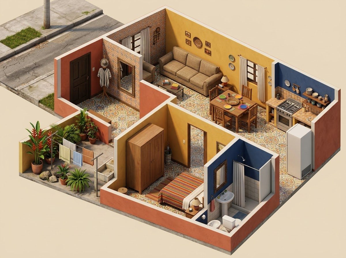 La casa: fotografía con las estaciones del palacio marcadas